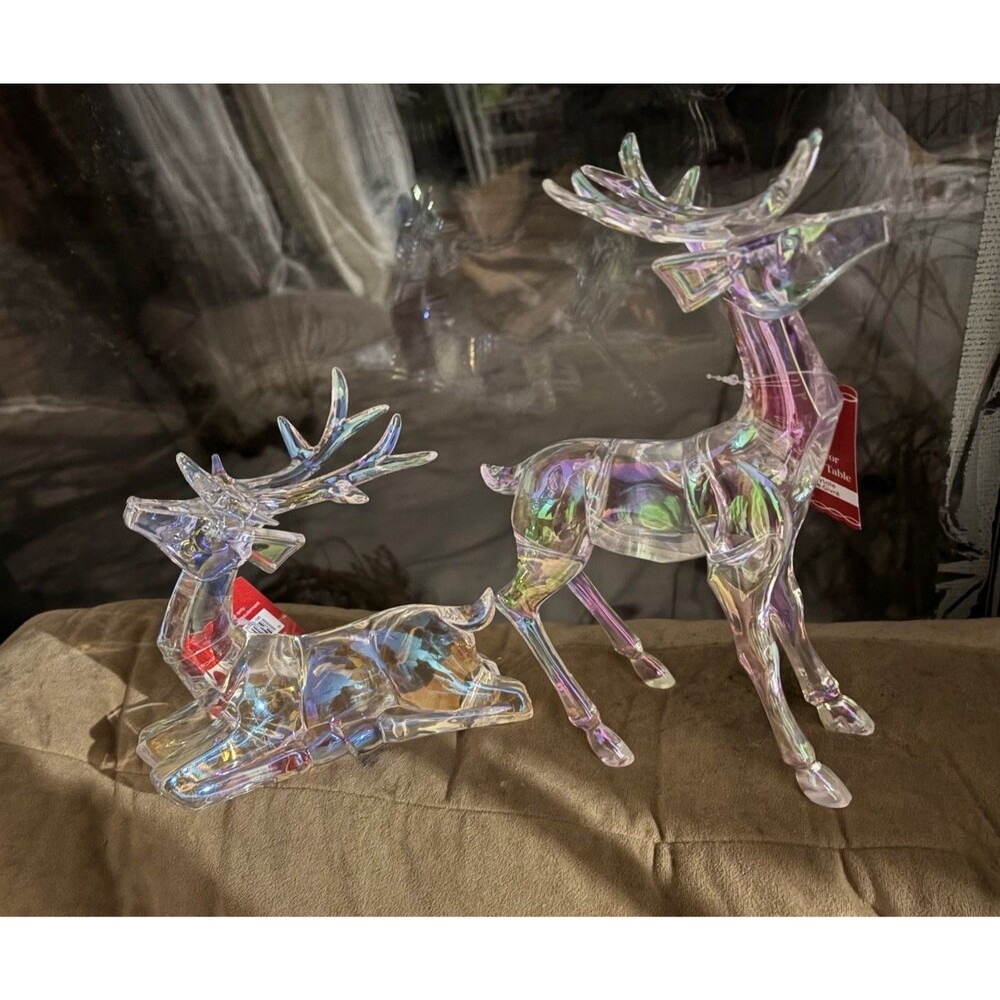 New Christmas Reindeers 2Pcs Acrylic Iridescent 10” , 8” New